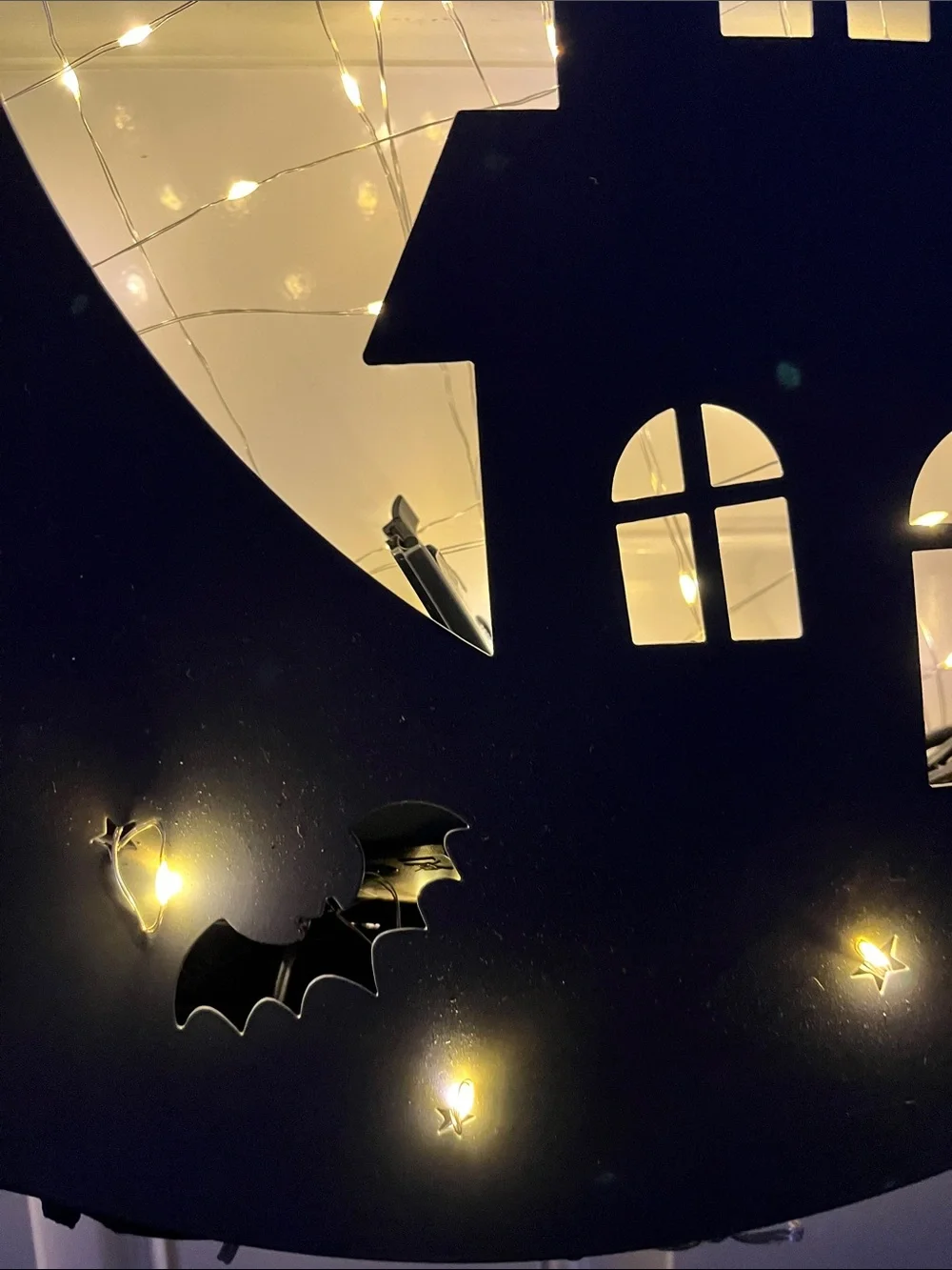 Grandin Road Black Halloween Moon Wreath with LED Lights